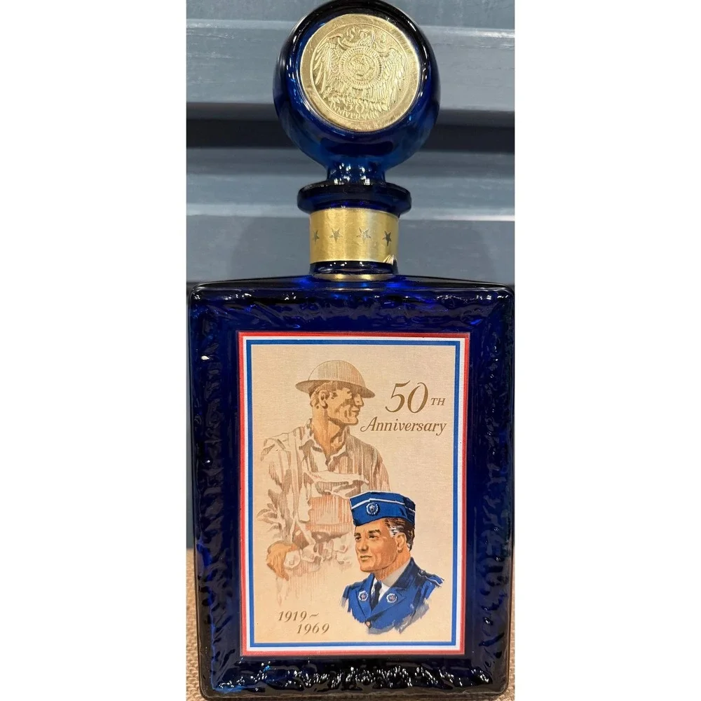 Vintage JW Dant American Legion 50th Anniversary Cobalt Blue Glass Decanter 1969